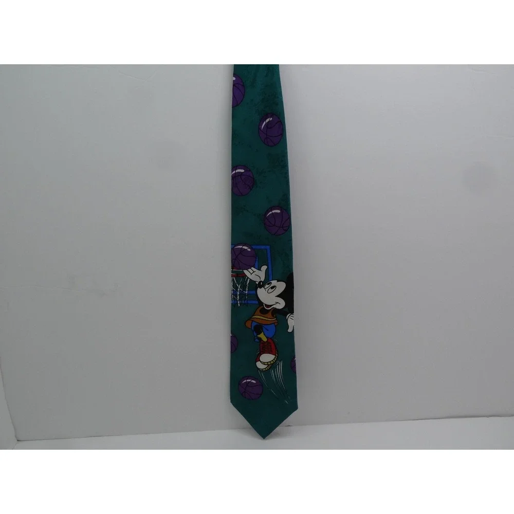 Vintage Disney Mickey Mouse Playing Basketball TieRack Silk Tie Made‎ In Italy